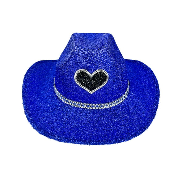 Fgnfyis Sparkly Sequin Cowboy Hat with Suede String Trim Elegant Wide Brim Western Design for Parties and All Season Wear Blue One Size
