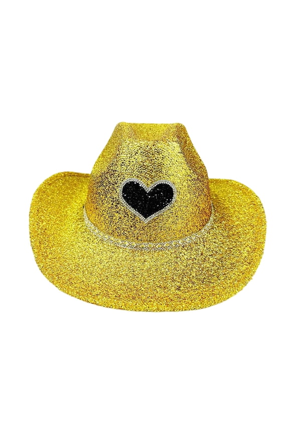 Sparkly Sequin Cowboy Hat with Suede String Trim Elegant Wide Brim Western Design for Parties and All Season Wear Gold One Size