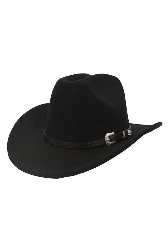 Straight Cowboy Hat British Style Fedora Flat Top Black Wool European Cowboy Hat Men Black