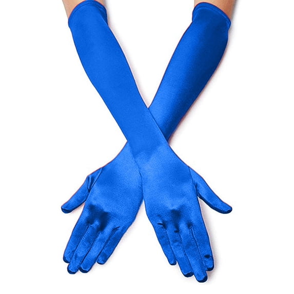 Fgnfyis Style Elbow Length Satin Opera Gloves for Women Elegant Dance Evening Bridal Wear Blue One Size