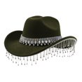 thumbnail image 1 of Fgnfyis Stylish Cowboy Hat for Womens Hats and Men Western Hat with Large Round Gemstone Fringe Rhinestone Decorations for Parties Army Green, 1 of 3
