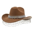 thumbnail image 1 of Fgnfyis Stylish Cowboy Hat for Womens Hats and Men Western Hat with Large Round Gemstone Fringe Rhinestone Decorations for Parties Brown, 1 of 3
