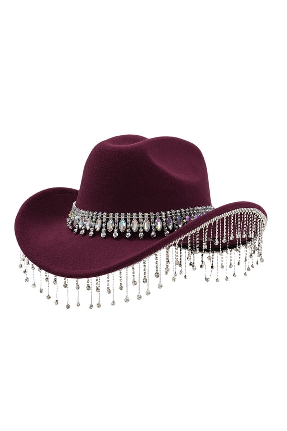 Stylish Cowboy Hat for Womens Hats and Men Western Hat with Large Round Gemstone Fringe Rhinestone Decorations for Parties