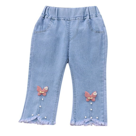 Fgnfyis Stylish Girls Capri Denim Pants Soft Stretch Elastic Waist Comfortable Casual Wear Durable Blend Fashionable Trousers for Toddler Kids Outfits Red 12-18 Months