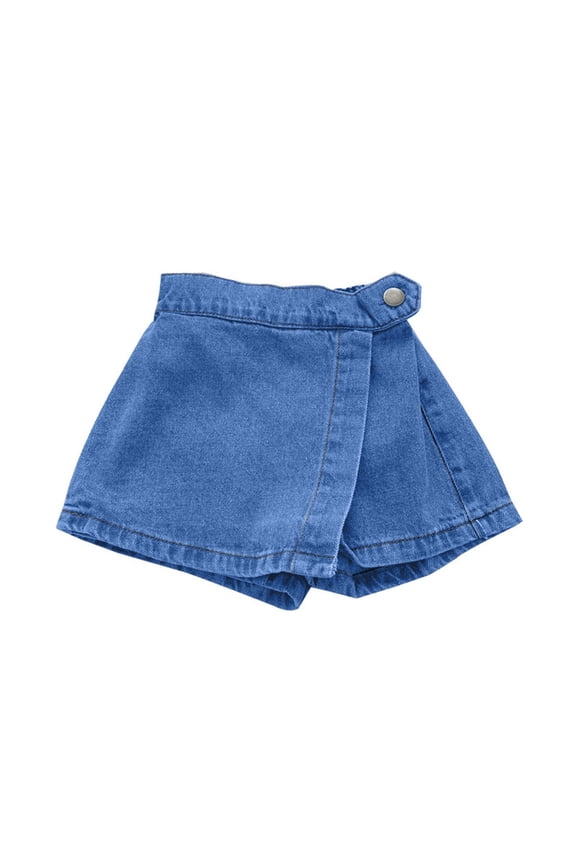 Stylish Girls Denim Skort Casual Summer Outfit Comfortable Stretchy Soft Breathable Loose Fit Toddler to Kids Blue 3-4 Years
