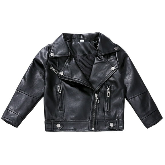 Fgnfyis Stylish Girls Motorcycle Jacket Leather Outerwear Slim Fit Coat for Teens and Kids Youth Fashion Black 3-4 Years