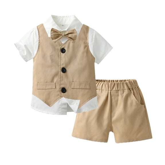 Fgnfyis Stylish Toddler Boys Summer Outfit Set Short Sleeve Tee Vest and Shorts Gentleman Clothing for and Casual Wear Khaki 12-18 Months