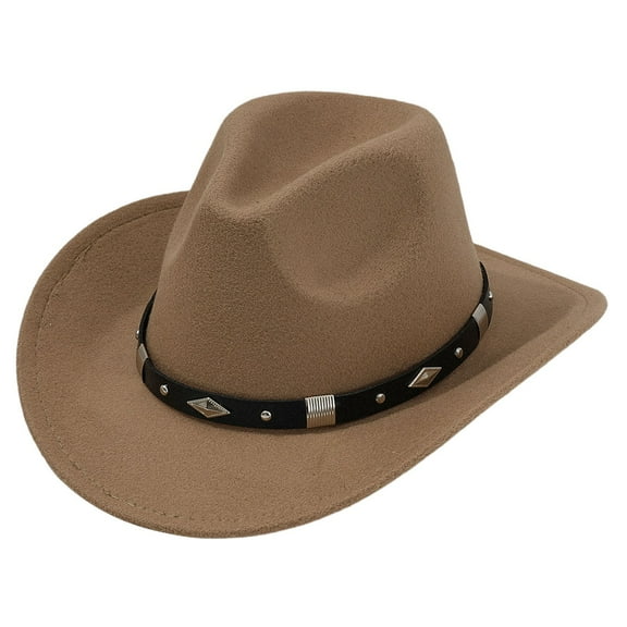 Fgnfyis Stylish Unisex Cowboy Hat With Metal For Concerts Outdoor Western Events And Party Headwear Khaki One Size