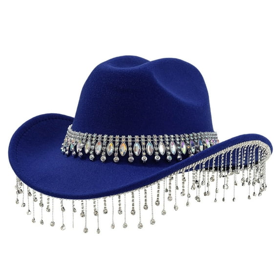Fgnfyis Stylish Western Cowboy Hat For Women Men With Large Round Gemstone Rhinestone Fringe Decorations Ideal Party Event Accessory BU1 One Size