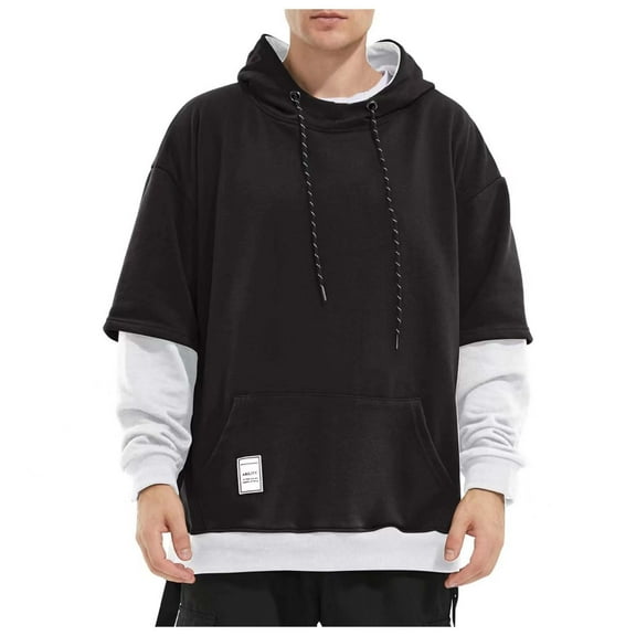 Fgnfyis Sudadera Con Capucha Para Hombre Con Diseño De Patchwork En Contraste Sweatshirt Men Black XL