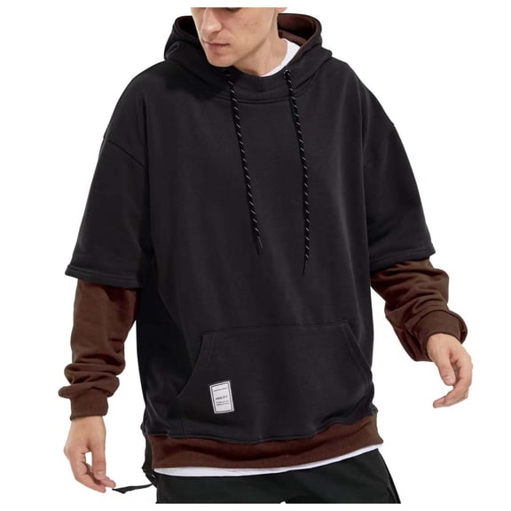 Fgnfyis Sudadera Con Capucha Para Hombre Con Diseño De Patchwork En Contraste Sweatshirt Men Coffee XXXL