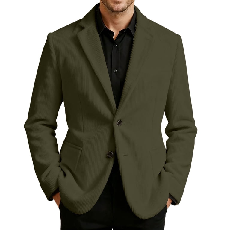 army green dress jacket Fgnfyis Suit for Men Corduroy Solid Color Casual Jacket for Business Holiday Party and Formal Events with Classic Notch Lapel Jackets for Men chest