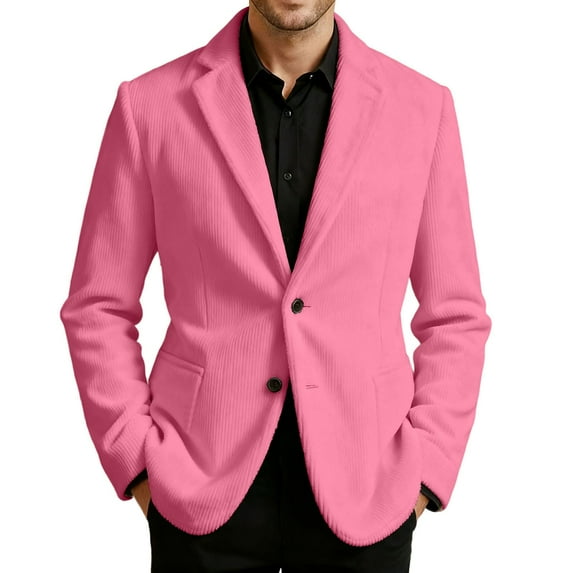 Fgnfyis Suit Jacket for Men Corduroy Solid Color Casual Jacket for Business Holiday Party and Formal Events with Classic Notch Lapel Jackets for Men Pink M