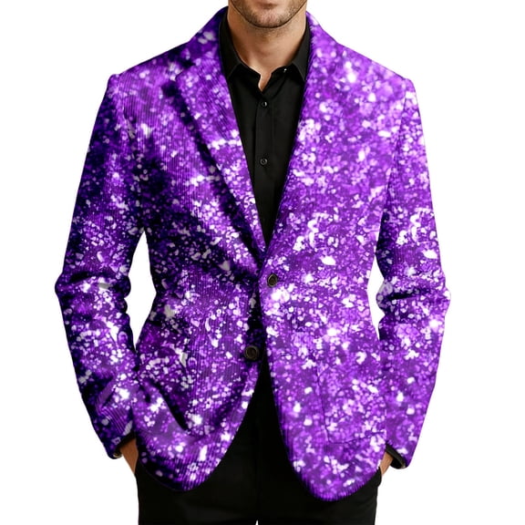 Fgnfyis Suit Jacket for Men Carnival Corduroy Print Stylish Casual Party Jacket with Floral Pattern for Festive Events Coats for Men Purple_001 S