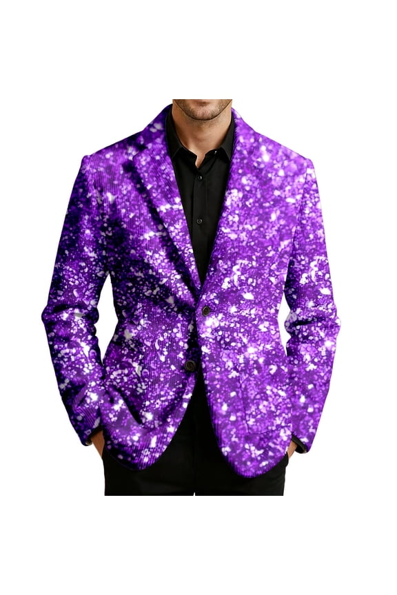 Suit Jacket for Men Carnival Corduroy Print Stylish Casual Party Jacket with Floral Pattern for Festive Events Coats for Men Purple_001 XXXXL