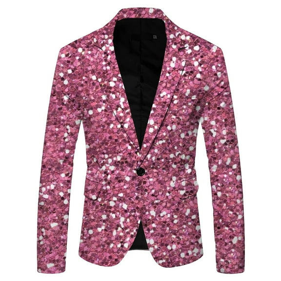 Fgnfyis Suit Jacket for Men Mens 3D Sequin Suit Printed Pocket Lapel Button up Suit Jacket for Standout Style Jackets for Men Pink XXXL