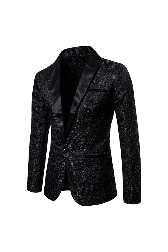 Suit Jacket for Men Mens Fashion Casual Business Pattern Long Sleeved Lapel Suit with Sequin Buttons and Pocket Jackets for Men Black XXL