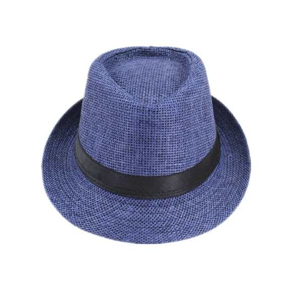 Fgnfyis Summer Casual Straw Fedora Sun Hat with Short Brim for Outdoor Beach Travel Navy One Size