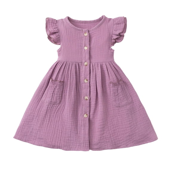Fgnfyis Summer Dresses for Girls French Style Sleeveless Smocked Waist Tiered Ruffle Toddler Kids Girls Dress Purple 4-5 Years