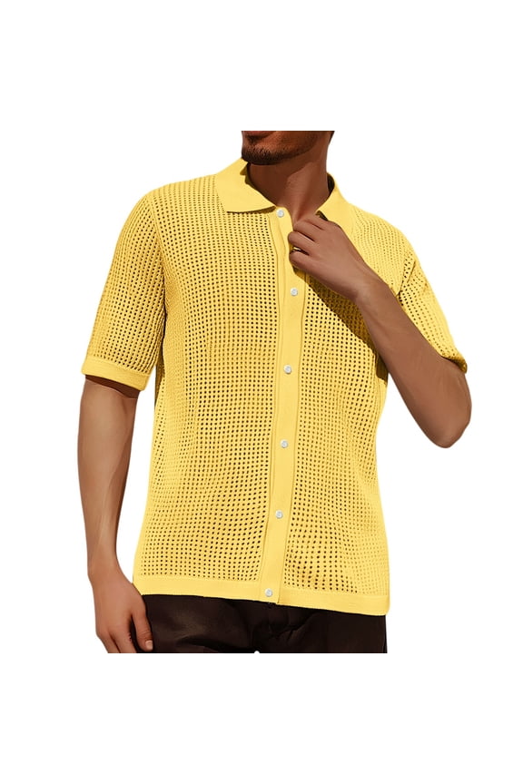 Summer Man's Refreshing Casual Fashion Short Sleeve Shirt Shirts for Men Yellow S