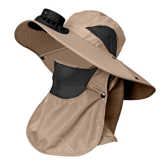 Fgnfyis Summer Outdoor Sun Hat with Built-in Ventilation Fan and Adjustable Drawstring for Comfort Khaki One Size
