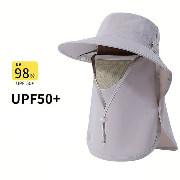 Fgnfyis Summer Sun Wide Brim Hat With Cape For Women Outdoor UPF50  Fishing Hiking Beach Garden Detachable Neck Cover Light Gray One Size