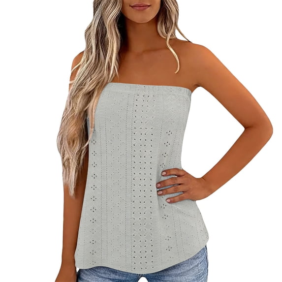 Fgnfyis Summer Tank Tops for Women Print Strapless Bandeau Casual Sleeveless Loose Holiday Top Women Tank Tops White S