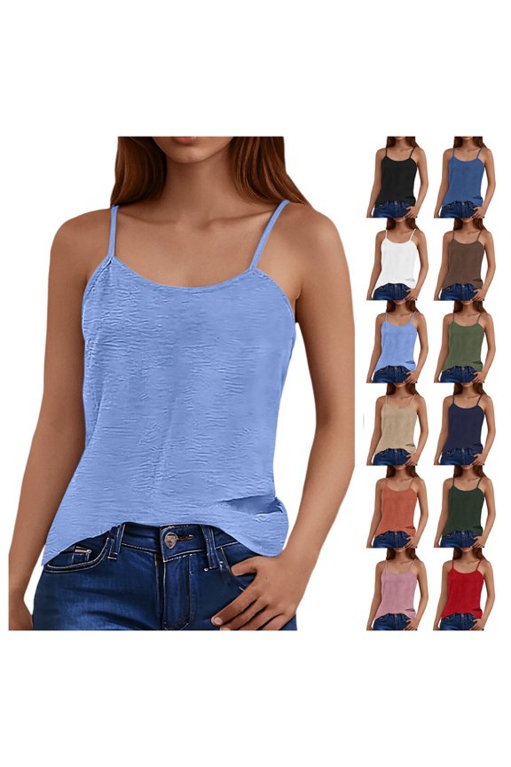 Summer Tops for Women Solid Color Sleeveless Cool Vest Wrinkled Backless Loose Suspender Neck Style Sleeveless Tops for Women BU1 M