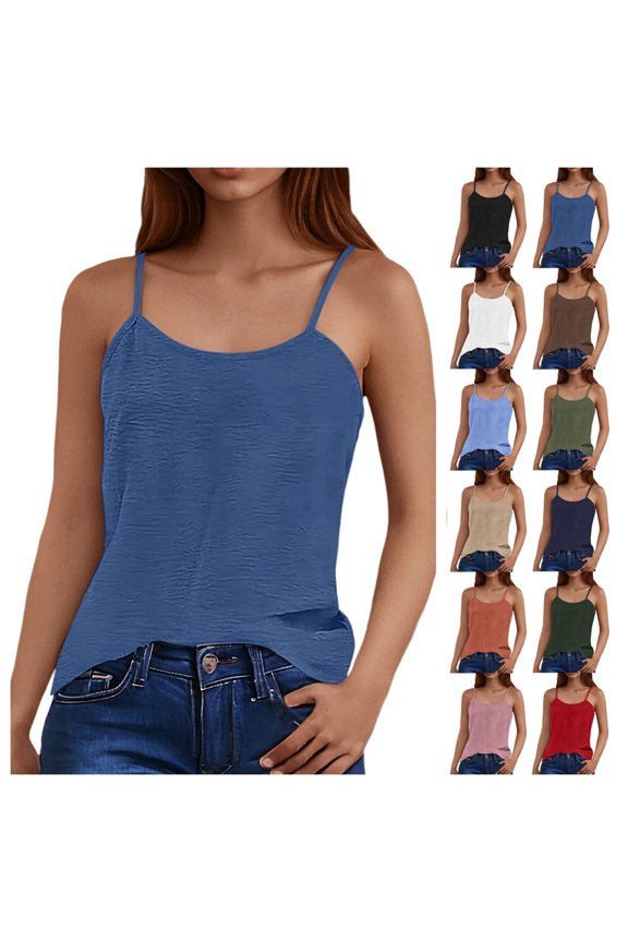 Summer Tops for Women Solid Color Sleeveless Cool Vest Wrinkled Backless Loose Suspender Neck Style Sleeveless Tops for Women BU2 M