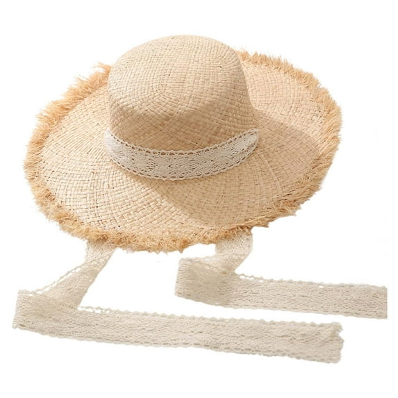 Fgnfyis Sun Hats for Women Summer Wide Brim Straw Beach Hat for Women Adjustable for Travel Outdoor Beige
