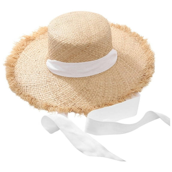 Fgnfyis Sun Hats for Women Summer Wide Brim Straw Beach Hat for Women Adjustable for Travel Outdoor White