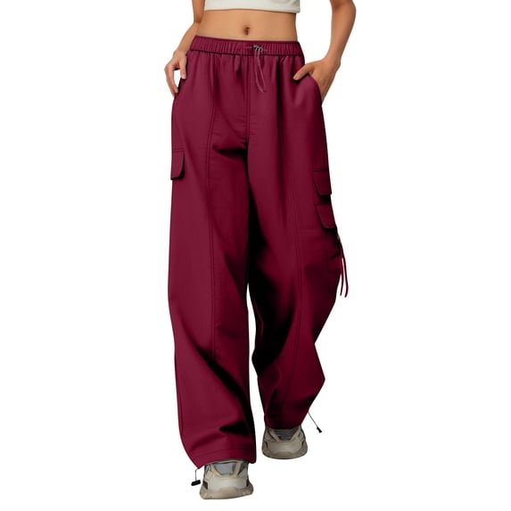 Fgnfyis Sweatpants For Girls White Cargo High Waist Loose Fit Jogger Trousers Summer Casual Girl Pants Wine 15-16 Years