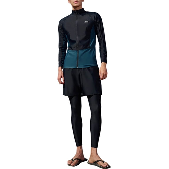 Fgnfyis Swimming Suits for Men Plus Size Wetsuit Split Long Sleeve Zip Pants Sun Suit Surfing Snorkeling 3-Piece Set Mens Swim Shirt Dark Green XXXXXL