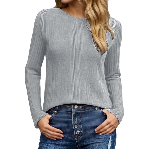 Fgnfyis T Shirts For Women Casual Long Sleeve Soft Basic Solid Color Top Everyday Comfort Warmth Long Sleeve Tops For Women Grey XXL