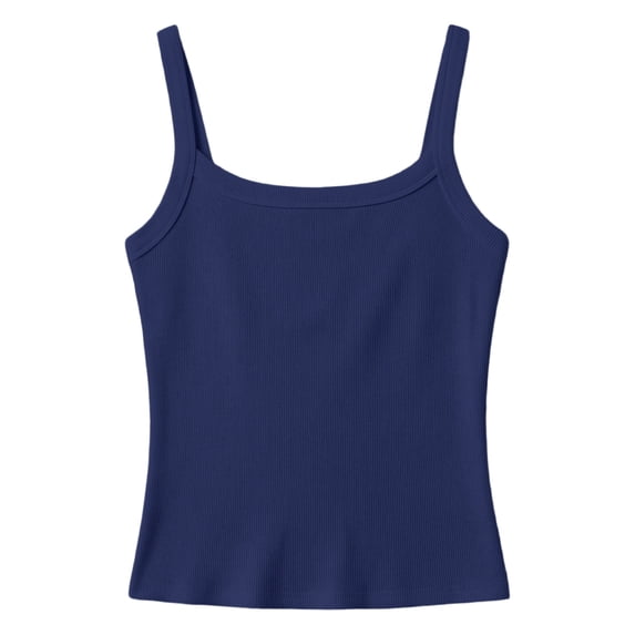 Fgnfyis Tank Tops for Girls Ribbed Stretch Sleeveless Casual Basic Slim Fit Tank Top for Youth Girls Tops Navy 9-10 Years