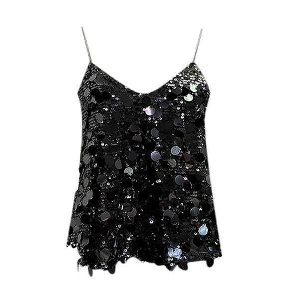 Fgnfyis Tank Tops for Women Women's Glitter Sequin V Neck Carnival Tank Top Sleeveless Summer Tops for Women Black One Size