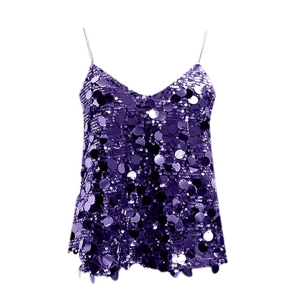 Fgnfyis Tank Tops for Women Women's Glitter Sequin V Neck Carnival Tank Top Sleeveless Summer Tops for Women Purple One Size