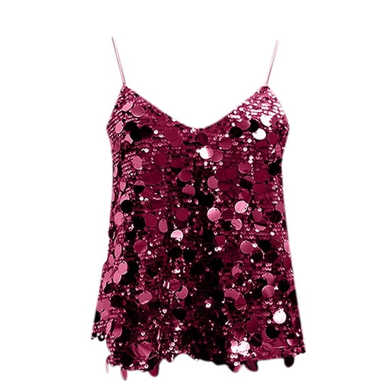 Fgnfyis Tank Tops for Women Women's Glitter Sequin V Neck Carnival Tank Top Sleeveless Summer Tops for Women Red One Size