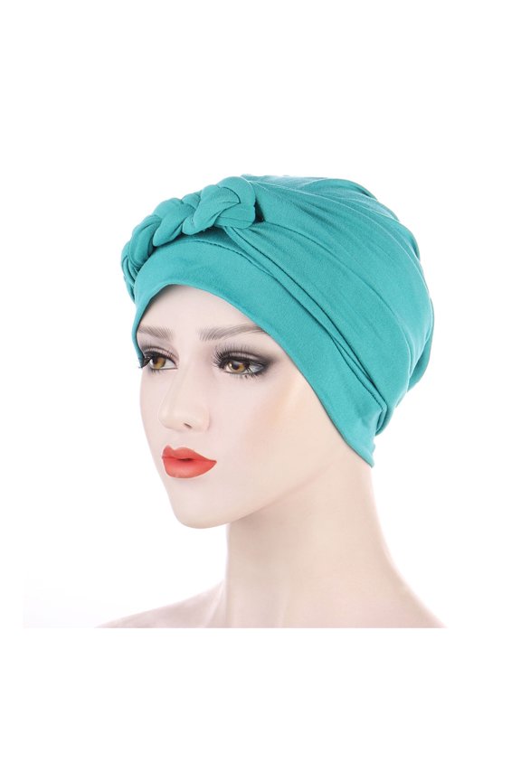 -Tied Turban Hair Cap with Braid, Head Wrap Ethnic Bohemian Headwear Cover for Women - Hats for Women Mint Green_001