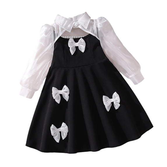 Fgnfyis Toddler Girl Dresses Fashion Long Sleeve Tutu Bow Elegant Layered Party Toddler Kids Little Girl Dresses Black 3-4 Years