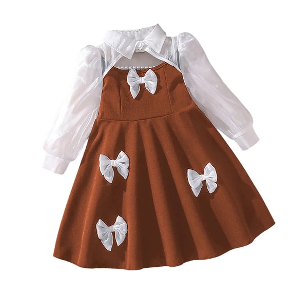 Fgnfyis Toddler Girl Dresses Fashion Long Sleeve Tutu Bow Elegant Layered Party Toddler Kids Little Girl Dresses Brown 5-6 Years