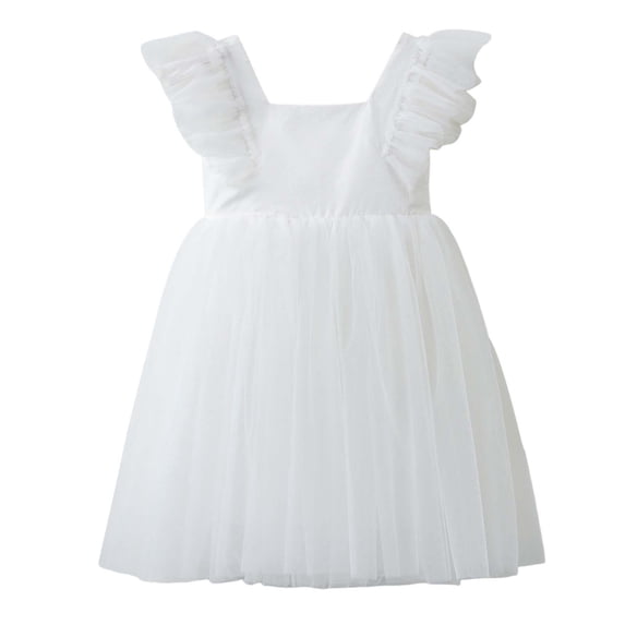 Fgnfyis Toddler Girl Dresses Fashion Ruffle Sleeveless Square Neck Backless Tutu Party Wedding Elegant Girls Summer Dresses White 4-5 Years