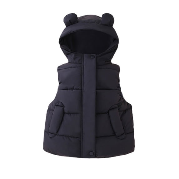 Fgnfyis Toddler Girls Winter Warm Lightweight Hooded Padded Vest Jacket with Bear Ears for Outdoor Play Black 3-4 Years