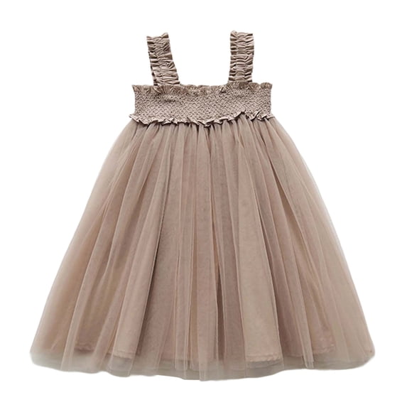 Fgnfyis Toddler Summer Dress Fashion Pure Mesh Lace Sleeveless Holiday Party Tutu Girls Summer Dress Khaki 3-4 Years