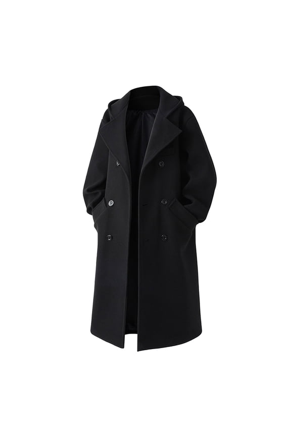 Trench Coat Men Long Overcoat Classic British Style Autumn Winter Warm Anorak Outerwear Wool Blend for Gentlemen Mens Jackets Black XXXL
