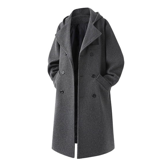 Fgnfyis Trench Coat Men Long Overcoat Classic British Style Autumn Winter Warm Anorak Outerwear Wool Blend for Gentlemen Mens Jackets Dark Gray XXXL