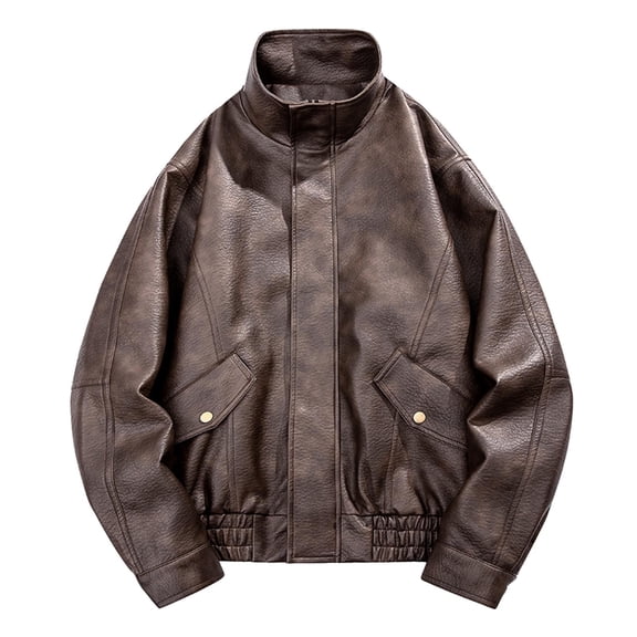 Fgnfyis Trench Coat Men Mens Solid Color Casual Jacket Leather Motorcycle Style Outerwear for Autumn and Winter Mens Winter Coat Coffee M