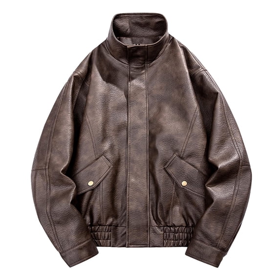Fgnfyis Trench Coat Men Mens Solid Color Casual Jacket Leather Motorcycle Style Outerwear for Autumn and Winter Mens Winter Coat Coffee XXL