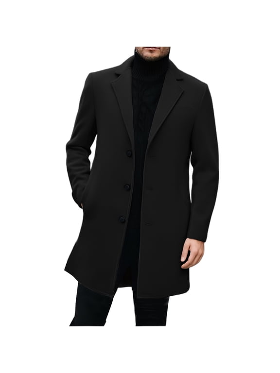 Trench Coat Men Slim Fit Short Anorak Coat Blend Peacoat Jacket for Autumn Winter Windproof Outdoor Casual Wear Mens Jacket Winter Black L