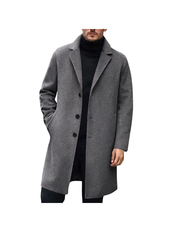 Trench Coat Men Winter Anoraks Stylish Outerwear for Cold Weather Lightweight Jacket for Outdoor Activities Comfortable Casual Layer Mens Coat Dark Grey S